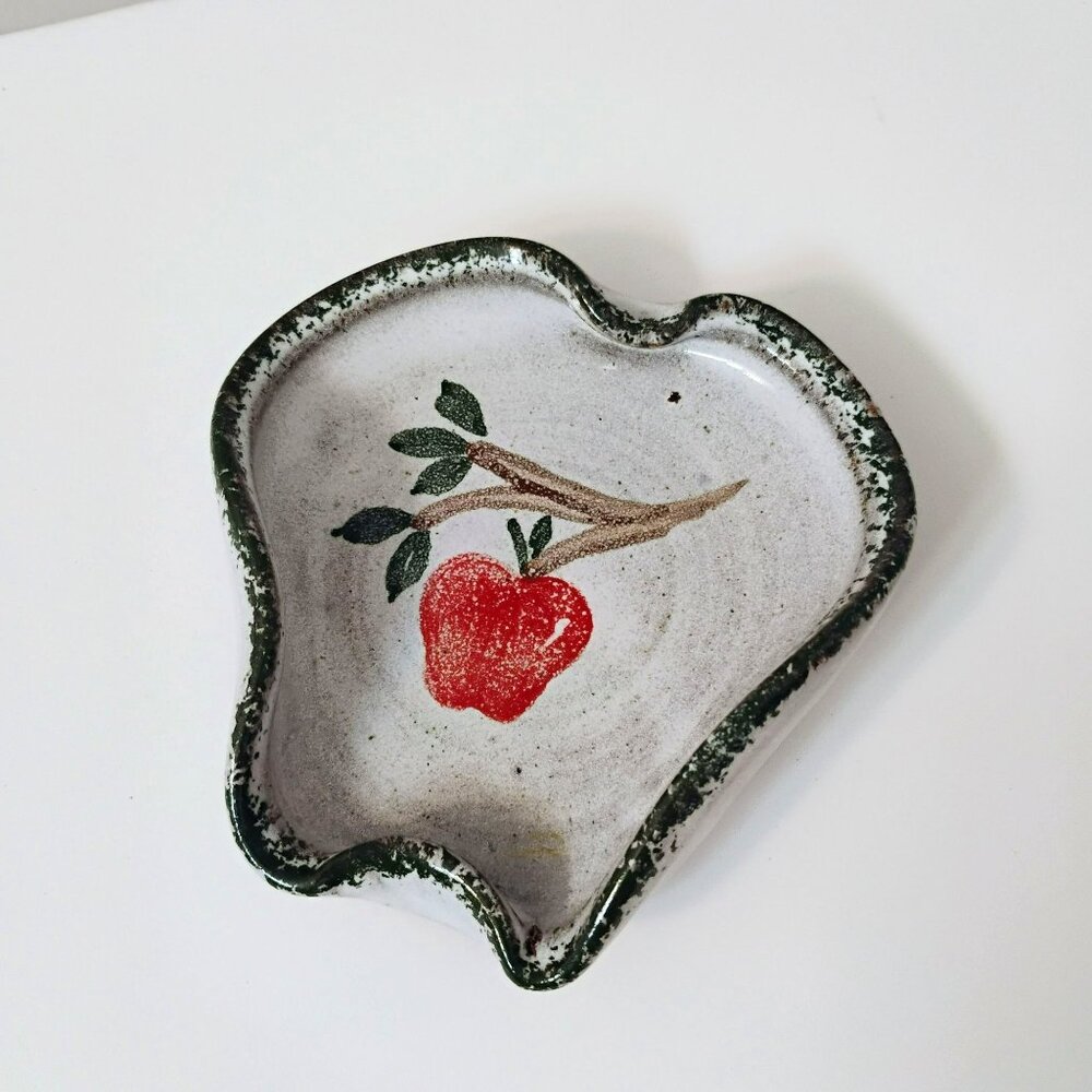 Owens Pottery Soap Dish, Seagrove NC, Ceramic Apple Leaf Trinket Tray, Vintage